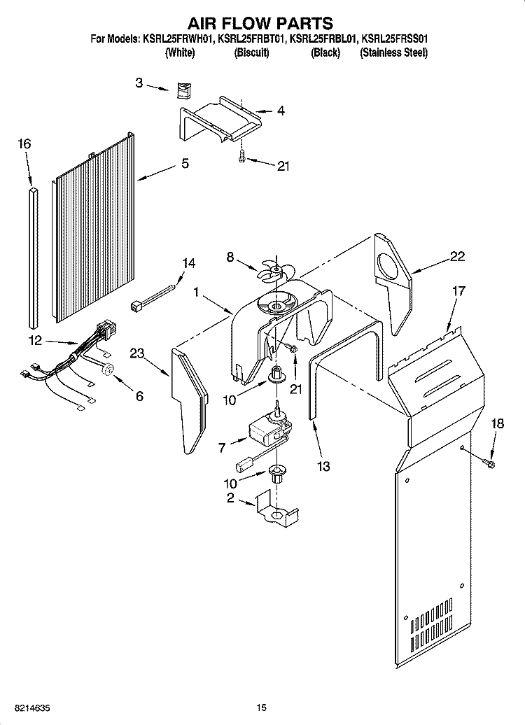 AIR FLOW PARTS Diagram and Parts List for KSRL25FRBL01  KitchenAid Refrigerator