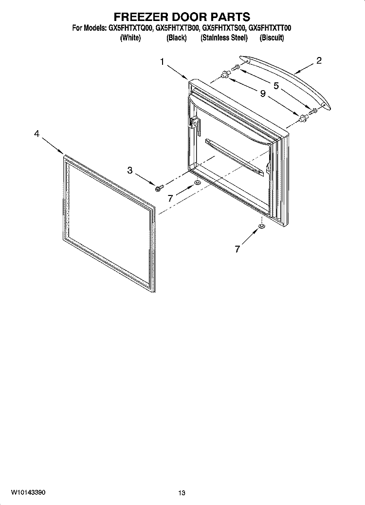 FREEZER DOOR PARTS Diagram and Parts List for GX5FHTXTQ00  Whirlpool Refrigerator
