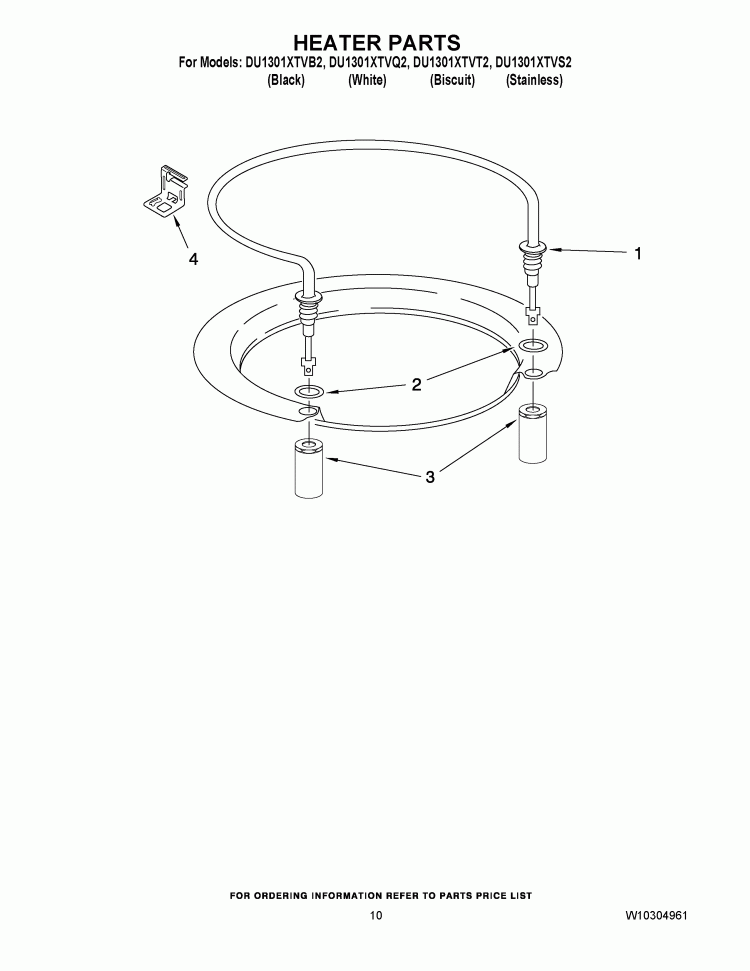 HEATER PARTS Diagram and Parts List for DU1301XTVT2  Whirlpool Dishwasher