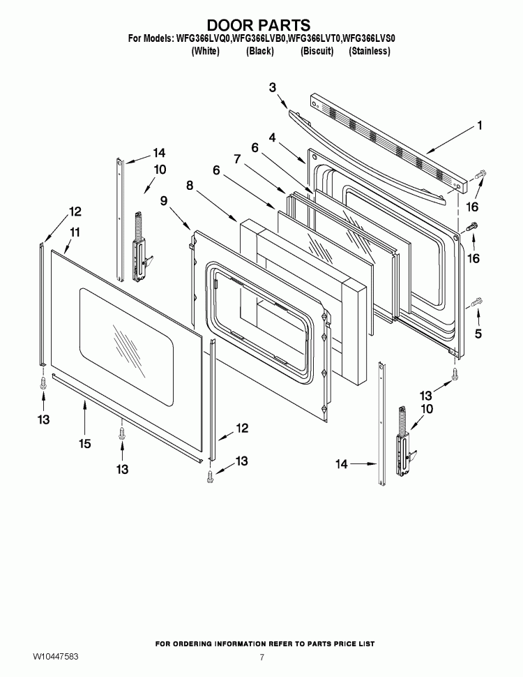 DOOR PARTS Diagram and Parts List for WFG366LVQ0  Whirlpool Range