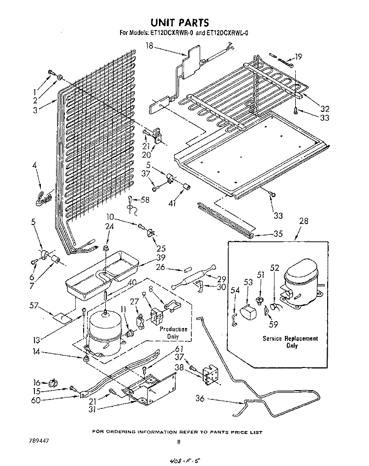 UNIT Diagram and Parts List for ET12DCXRWR0  Whirlpool Refrigerator