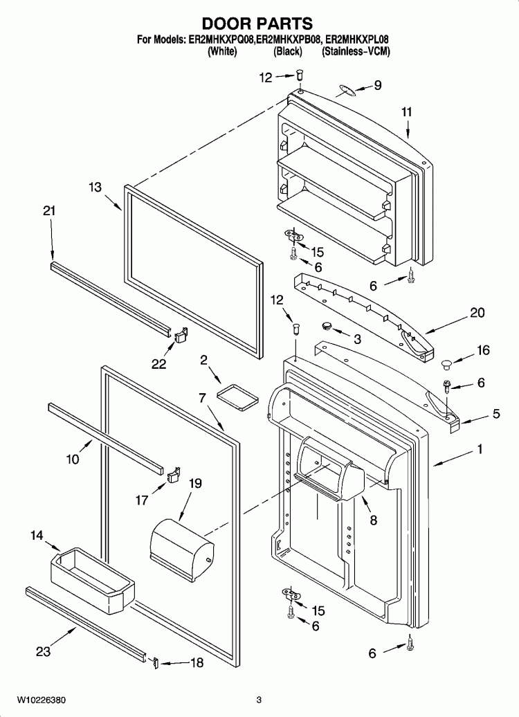 DOOR PARTS Diagram and Parts List for ER2MHKXPQ08  Whirlpool Refrigerator