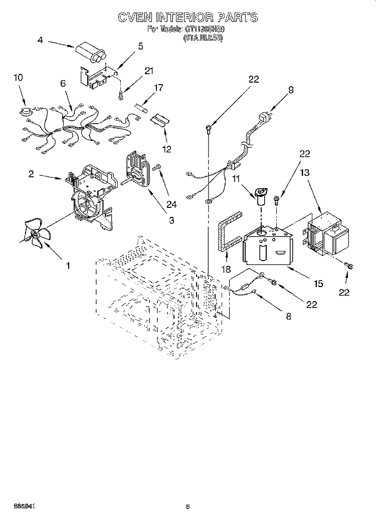 OVEN INTERIOR Diagram and Parts List for GT1196SHS0  Whirlpool Microwave