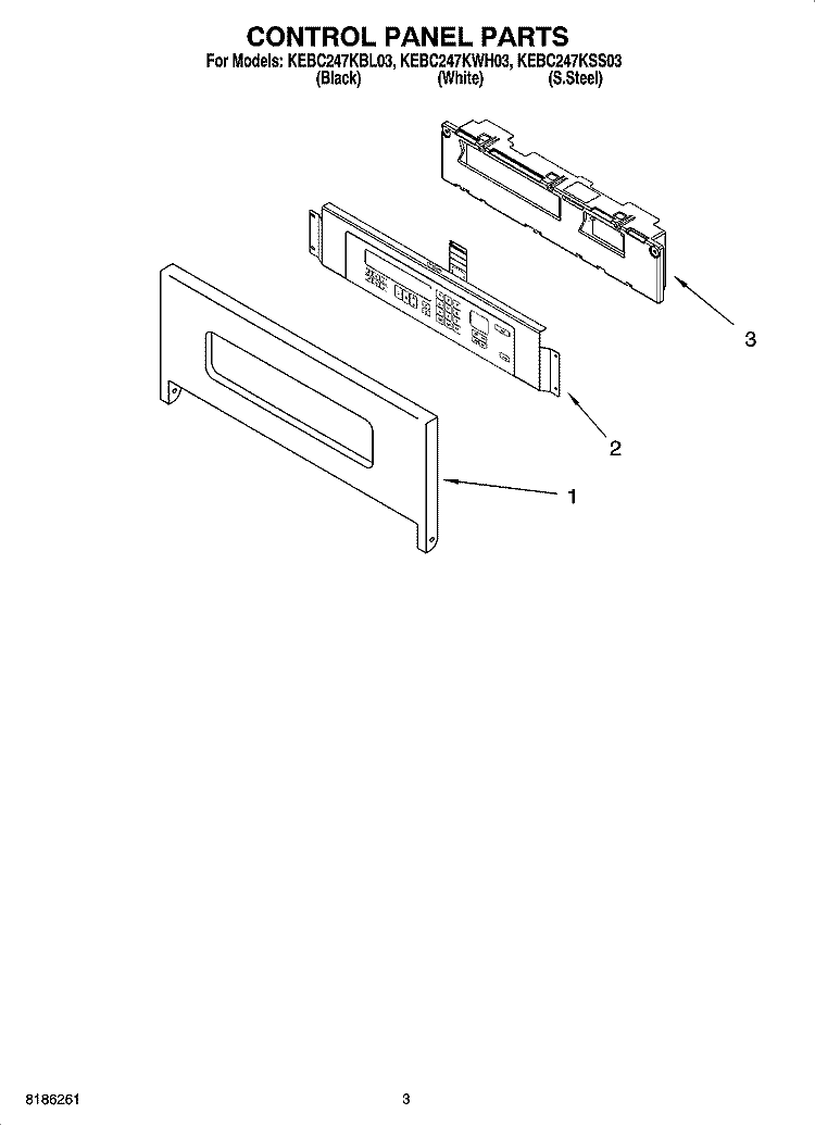 CONTROL PANEL PARTS Diagram and Parts List for KEBC247KBL03  KitchenAid Wall Oven