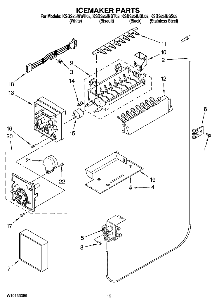 ICEMAKER PARTS Diagram and Parts List for KSBS25INBL03  KitchenAid Refrigerator