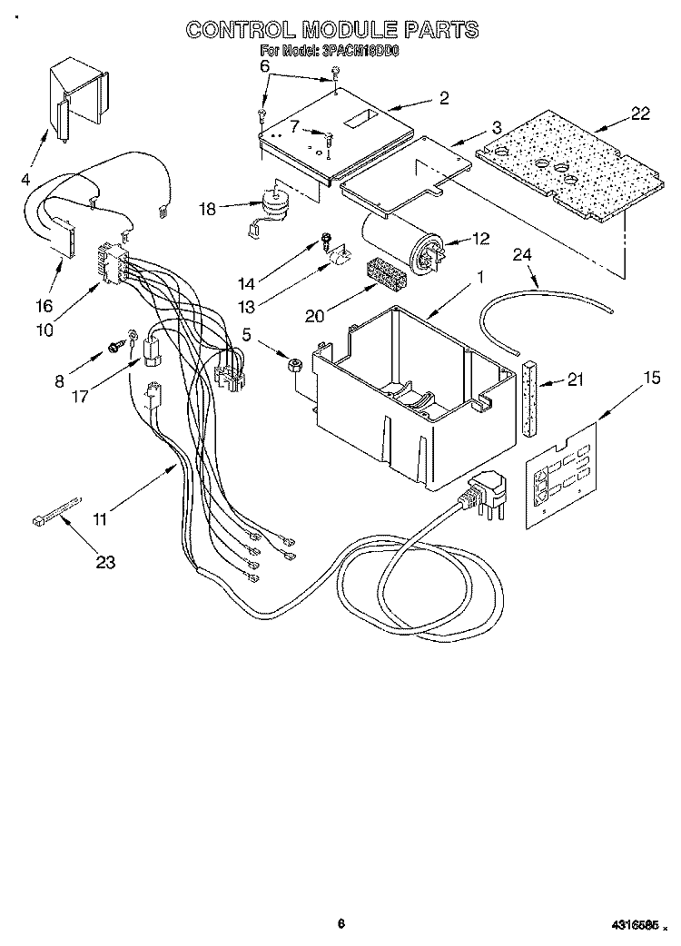 CONTROL MODULE Diagram and Parts List for 3PACM18DD0  Whirlpool Air Conditioner