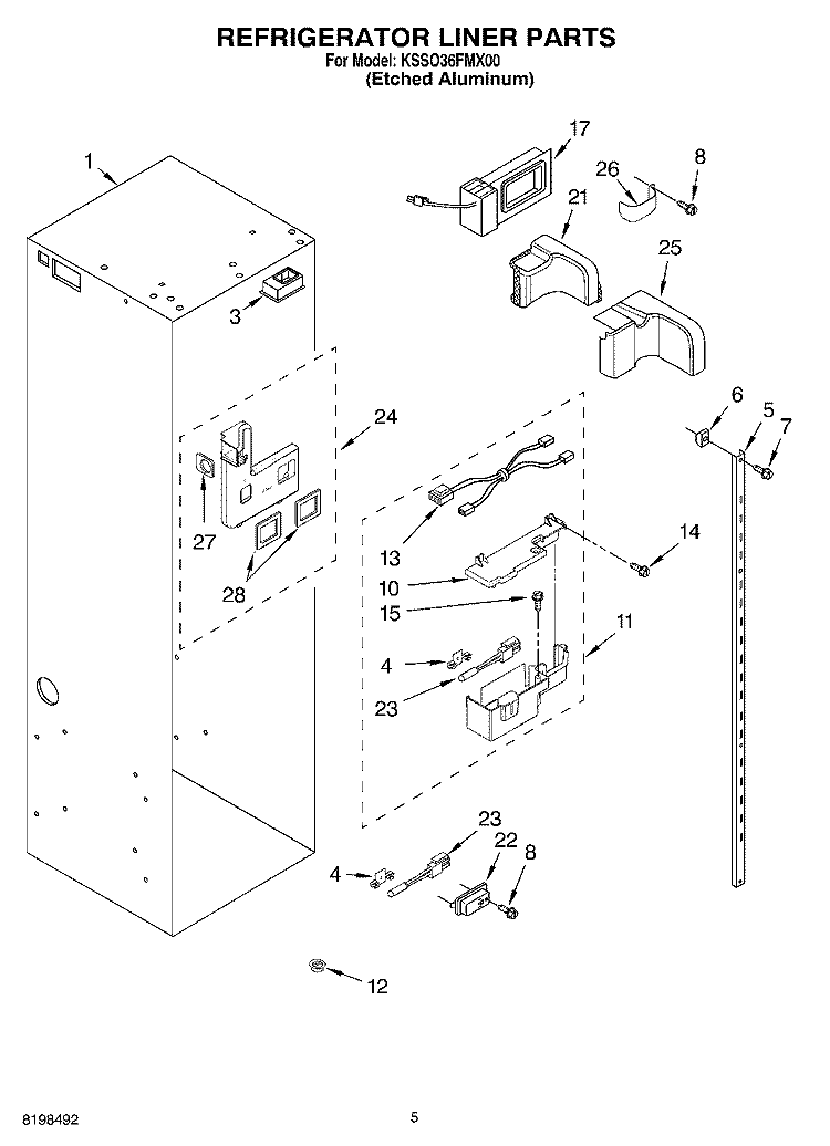 REFRIGERATOR LINER PARTS Diagram and Parts List for KSSO36FMX00  KitchenAid Refrigerator