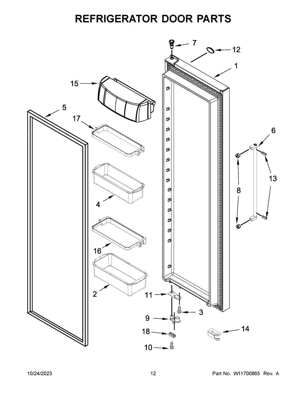Refrigerator Door Parts Diagram and Parts List for KRSC700HBS05  KitchenAid Refrigerator