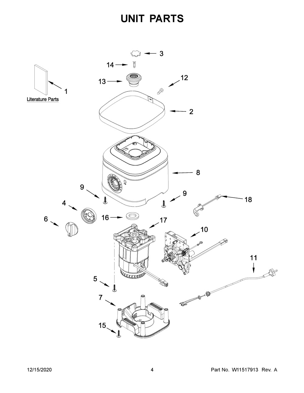 Unit Parts Diagram and Parts List for 5KSB4026CHY0  Whirlpool Blender