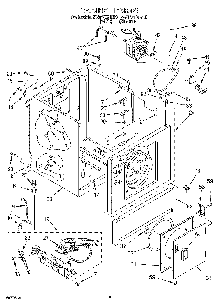 CABINET Diagram and Parts List for 3CGP2951BW0  Whirlpool Dryer