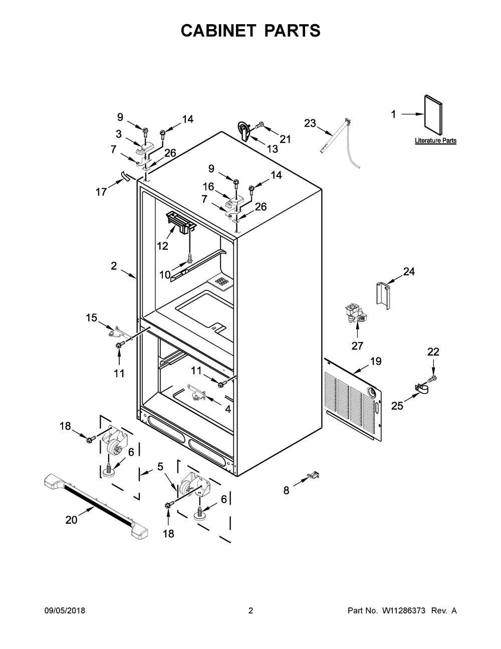 Cabinet Parts Diagram and Parts List for WRFA32SMHZ01  Whirlpool Refrigerator