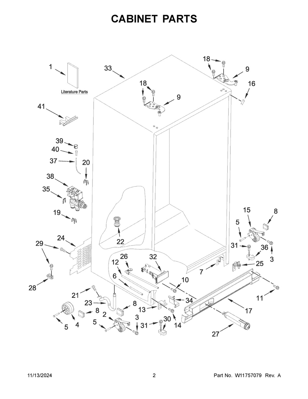 02 - Cabinet Parts Diagram and Parts List for ASI2575GRB12  Whirlpool Refrigerator