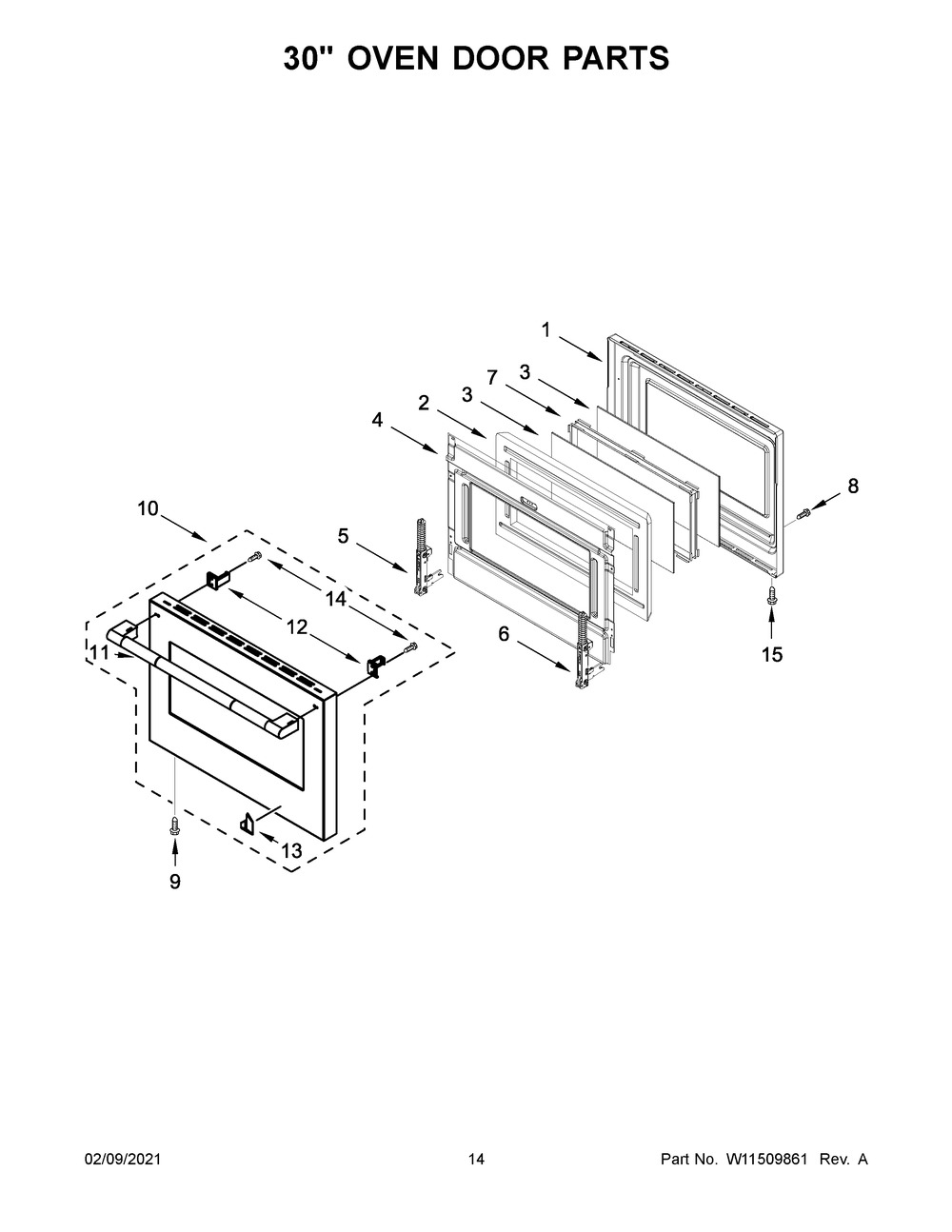 30 Inch Oven Door Parts Diagram and Parts List for JDRP548HL01  Whirlpool Range