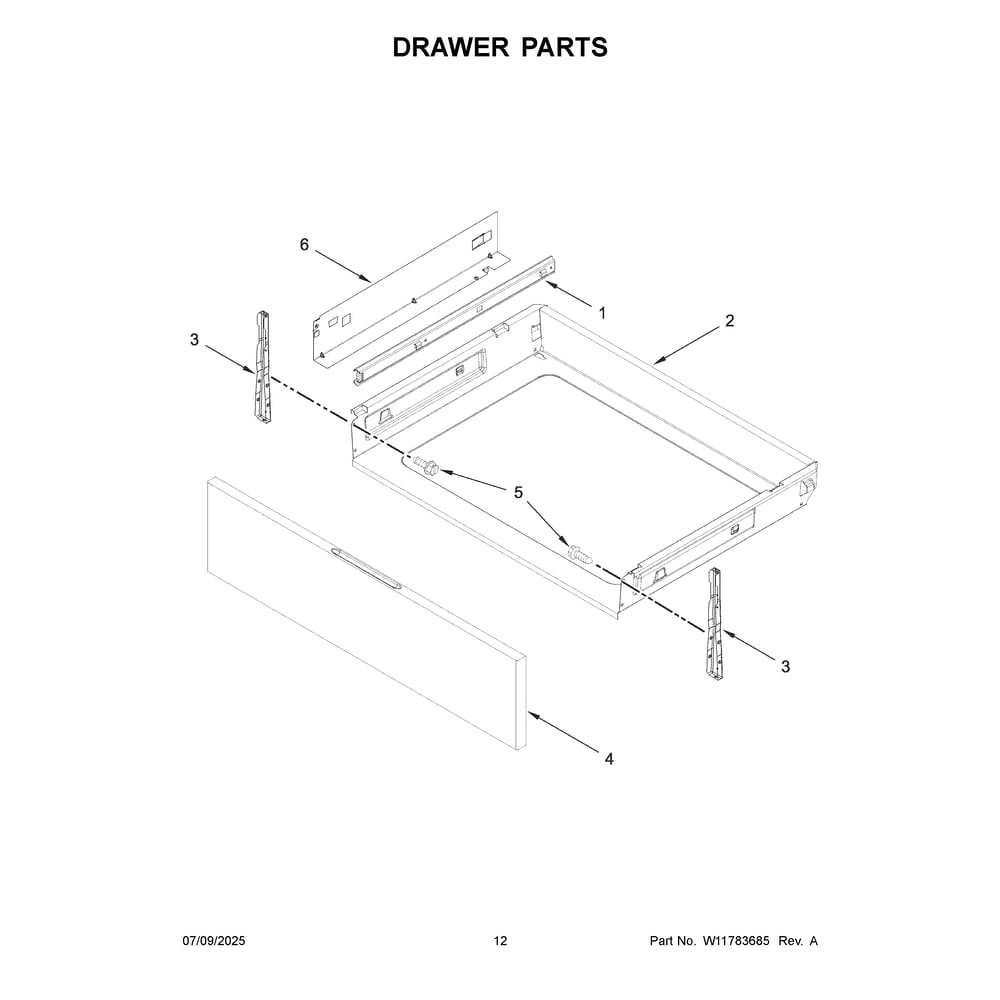 Drawer Parts Diagram and Parts List for KSGS530SJP0  KitchenAid Range