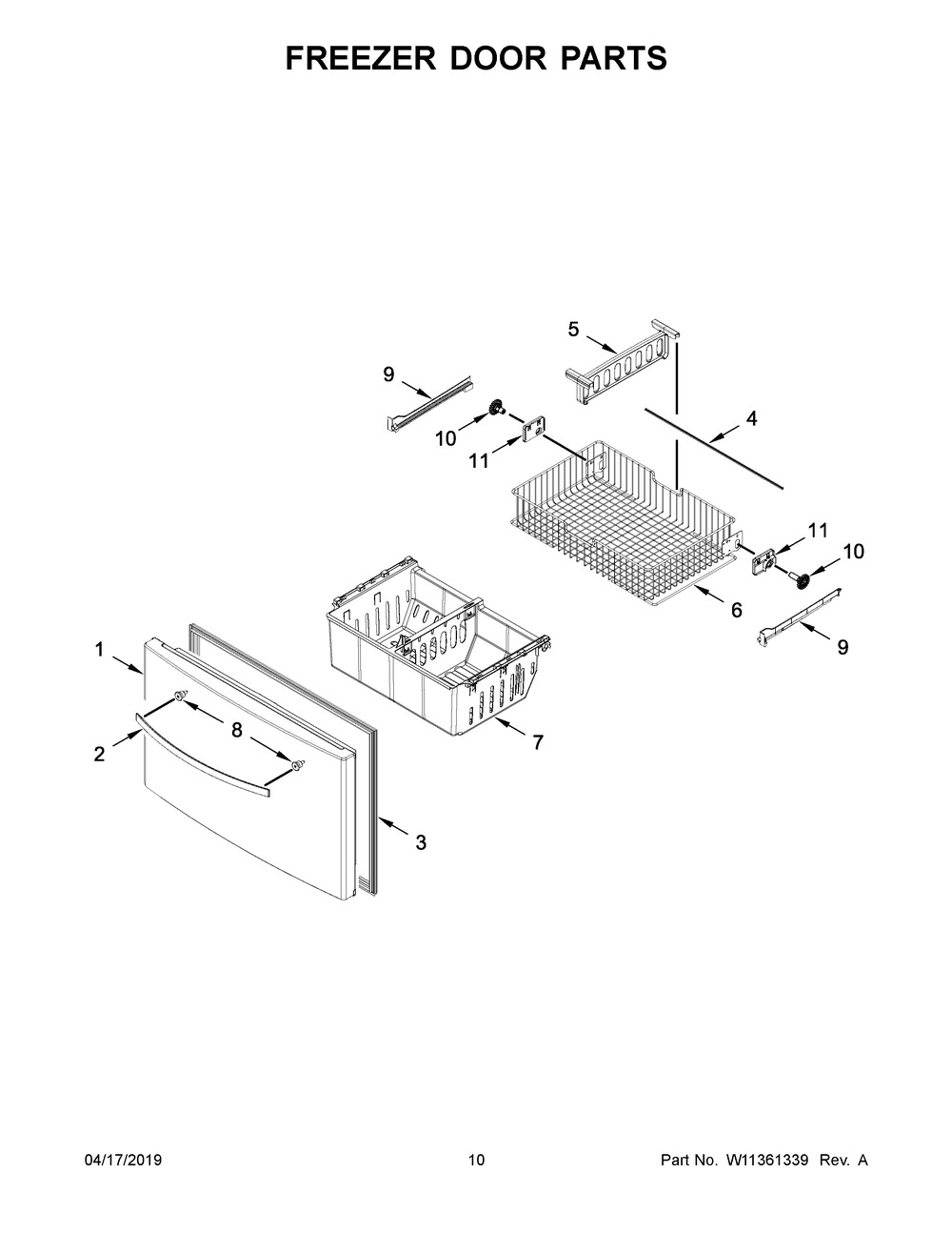 Freezer Door Parts Diagram and Parts List for WRF555SDHV02  Whirlpool Refrigerator