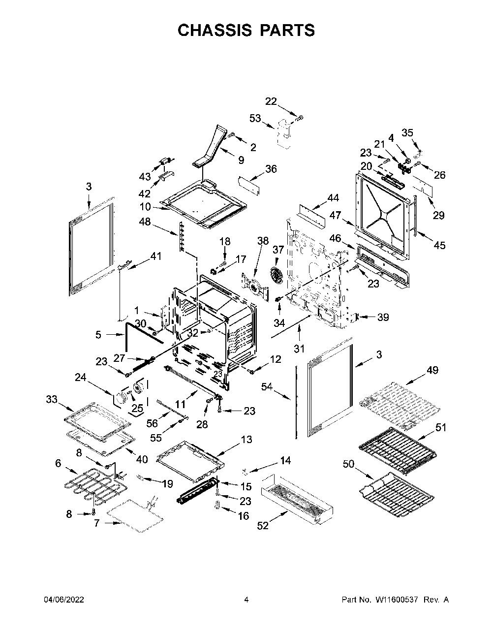 Chassis Parts Diagram and Parts List for KSEB900ESS6  KitchenAid Range