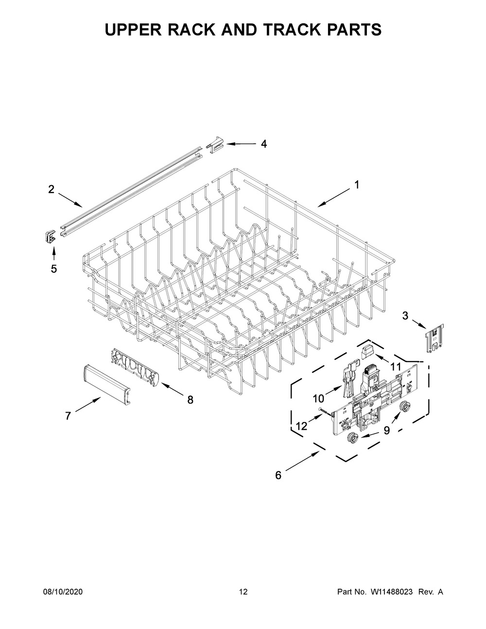 Upper Rack And Track Parts Diagram and Parts List for KDTE204KBL0  Whirlpool Dishwasher