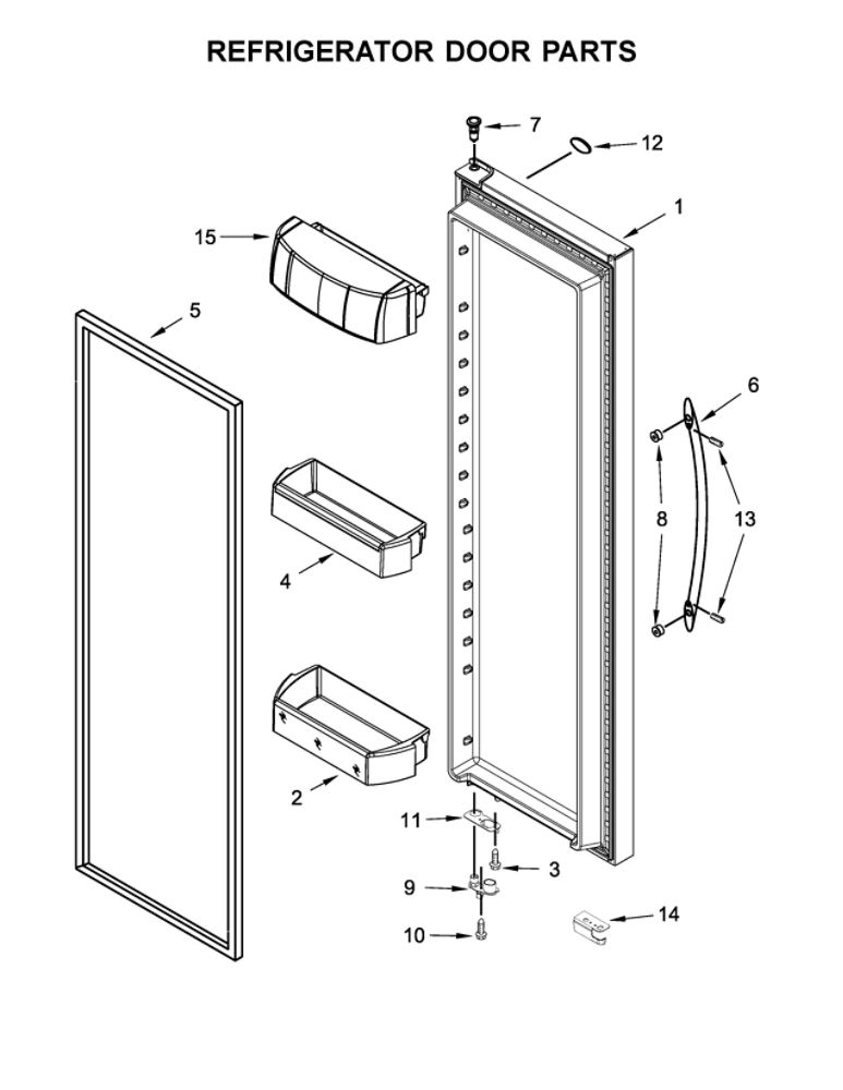 Refrigerator Door Parts Diagram and Parts List for WRS970CIDE00  Whirlpool Refrigerator