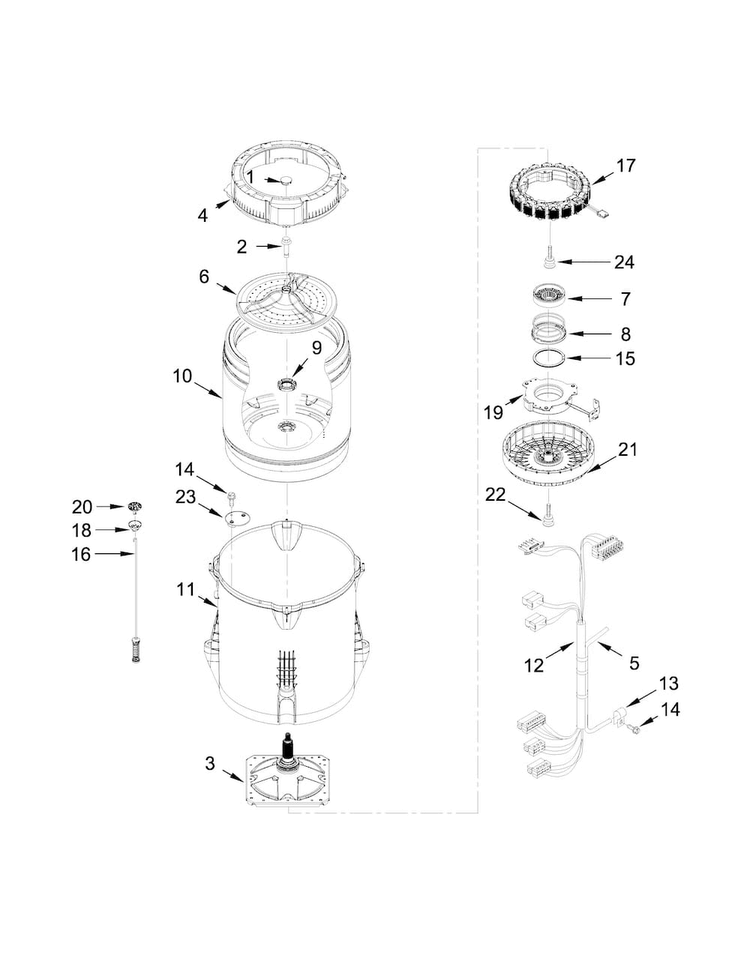 Motor, Basket And Tub Parts Diagram and Parts List for WTW8000DW0  Whirlpool Washer