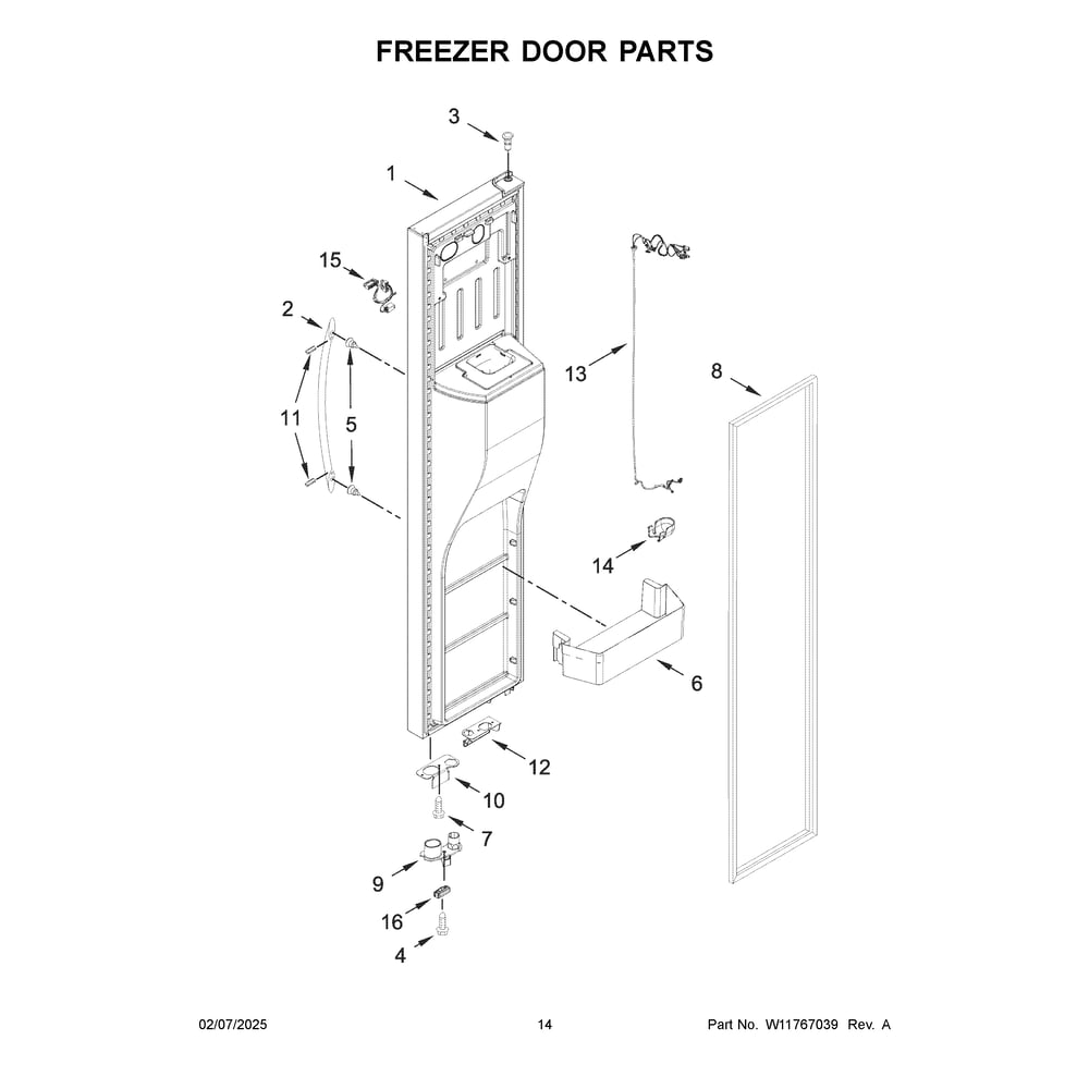 Freezer Door Parts Diagram and Parts List for WRSF6536RZ00  Whirlpool Refrigerator