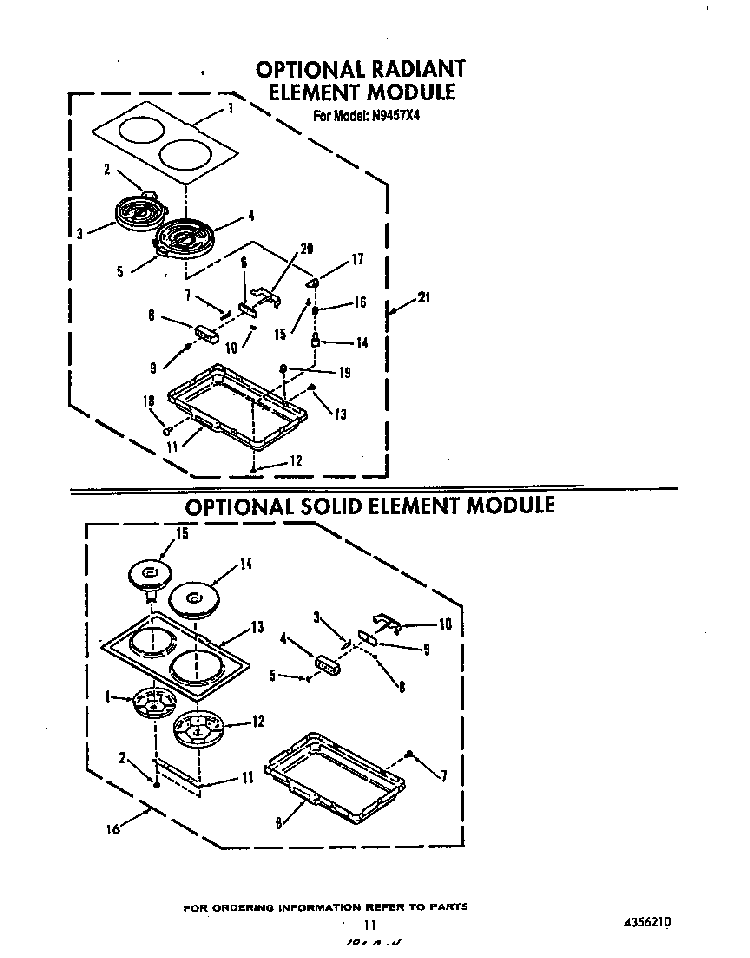 Radiant Element And Soild Elements Diagram and Parts List for N9457*4  Roper Range