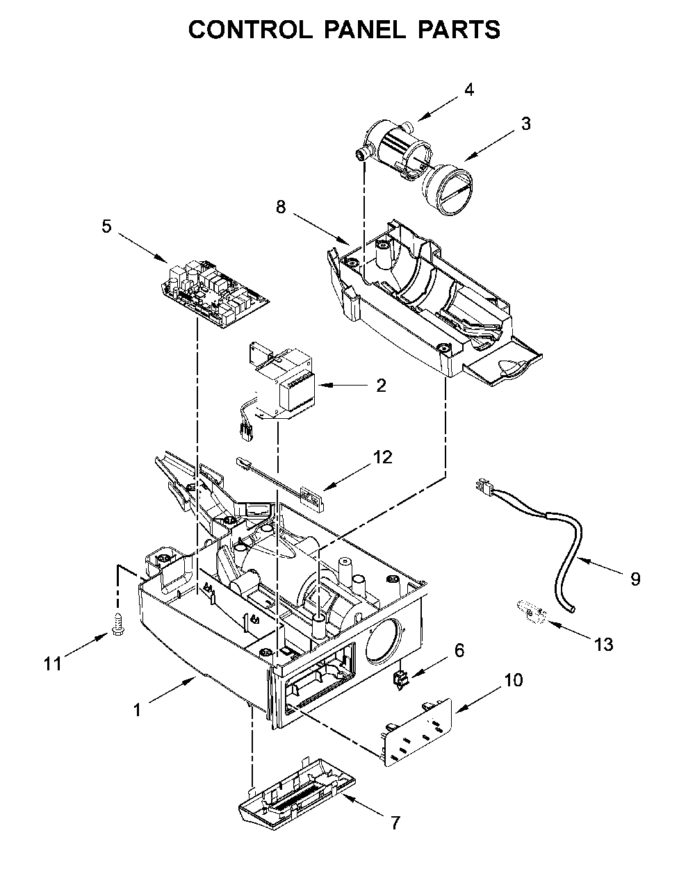 Control panel parts Diagram and Parts List for WUI95X15HZ00  Whirlpool Ice Maker