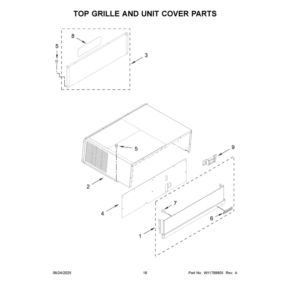 Top Grille And Unit Cover Parts Diagram and Parts List for KBFN502EBS06  KitchenAid Refrigerator