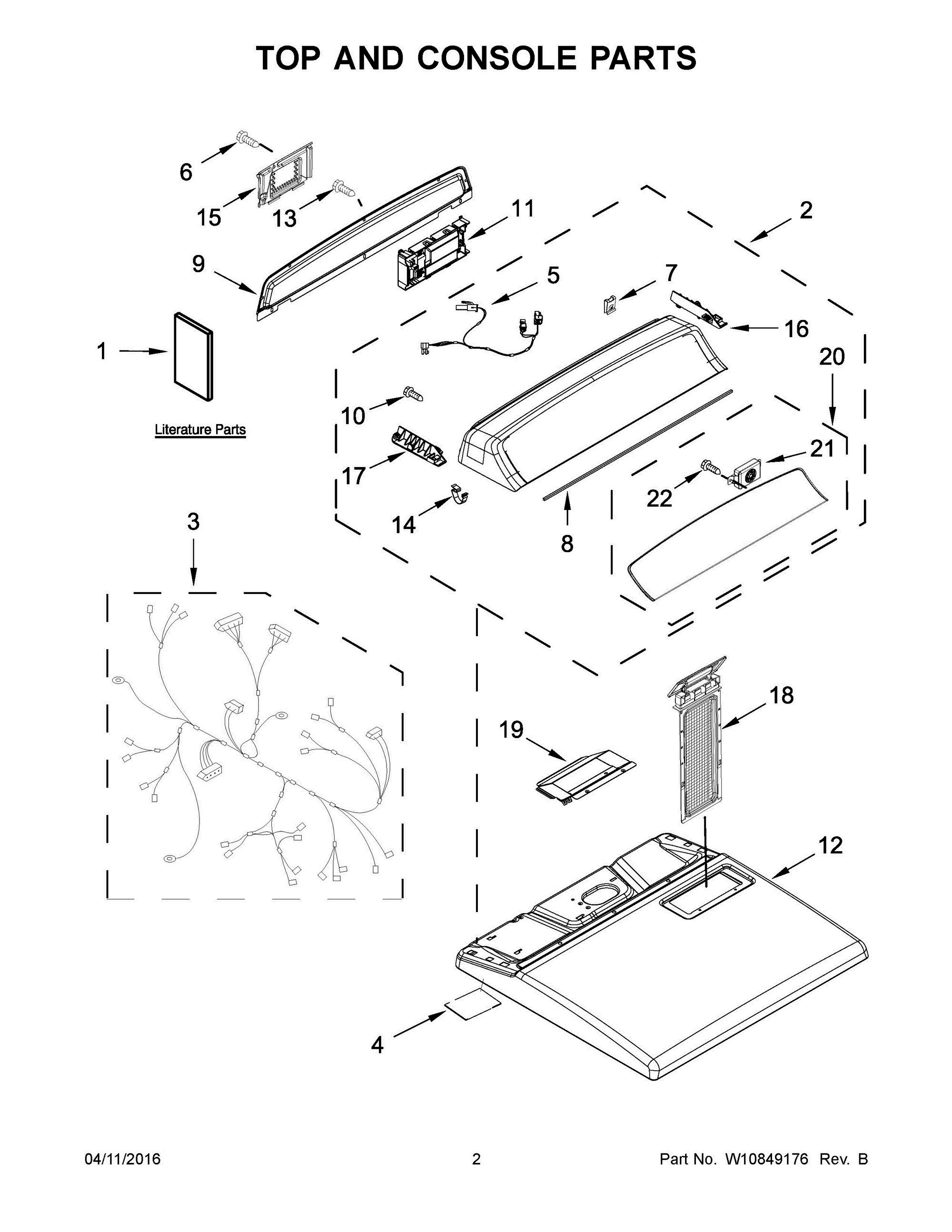 02 - TOP AND CONSOLE PARTS Diagram and Parts List for YWED7300DW1  Whirlpool Dryer