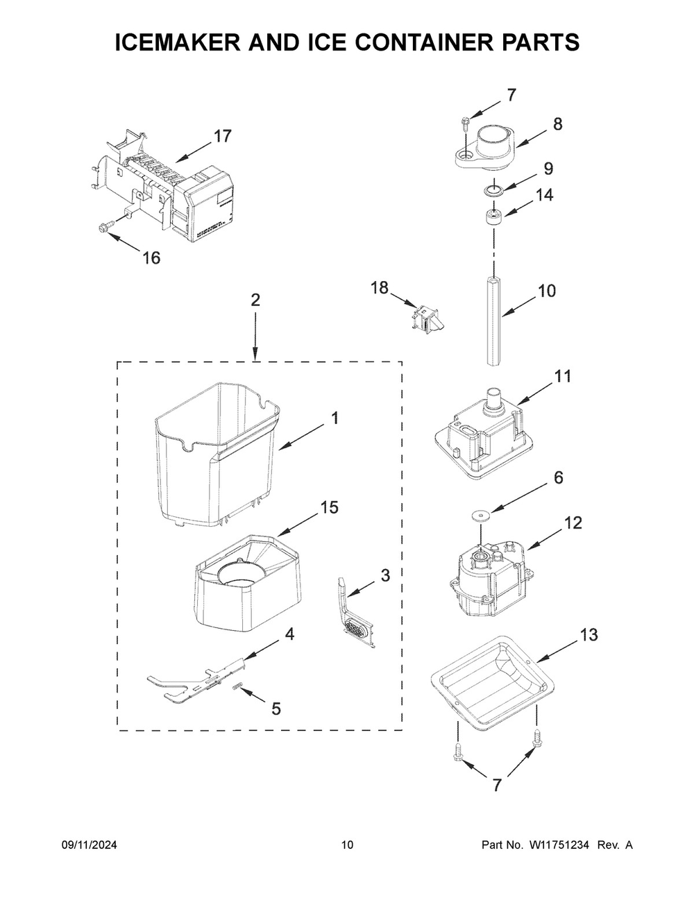06 - Icemaker And Ice Container Parts Diagram and Parts List for JBSS48E22L01  Whirlpool Refrigerator