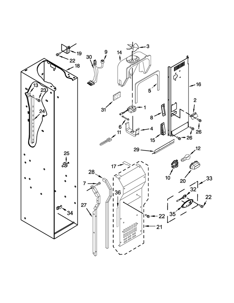 Freezer Liner And Air Flow Parts Diagram and Parts List for KSSC48FTS18  KitchenAid Refrigerator