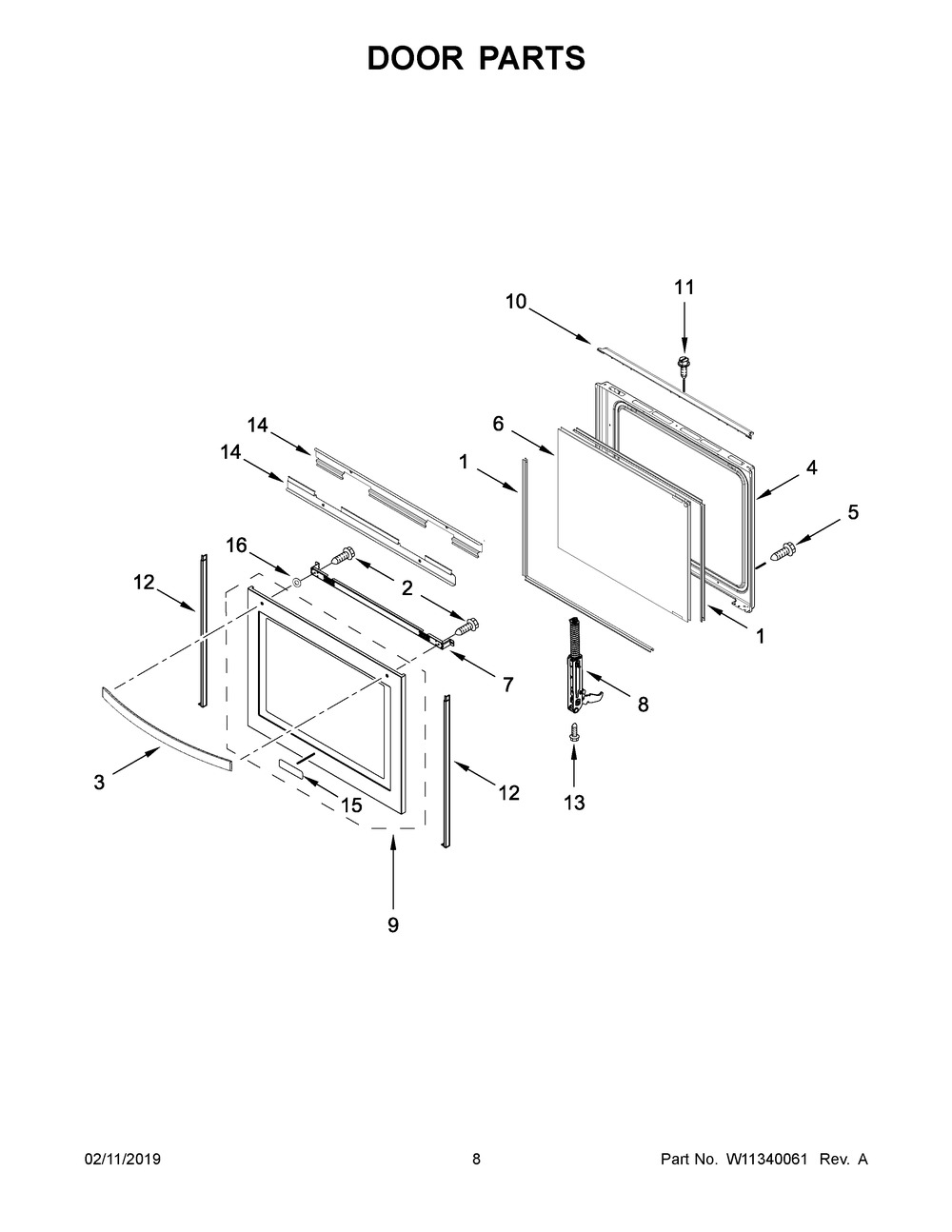 Door Parts Diagram and Parts List for YWFE975H0HV1  Whirlpool Range
