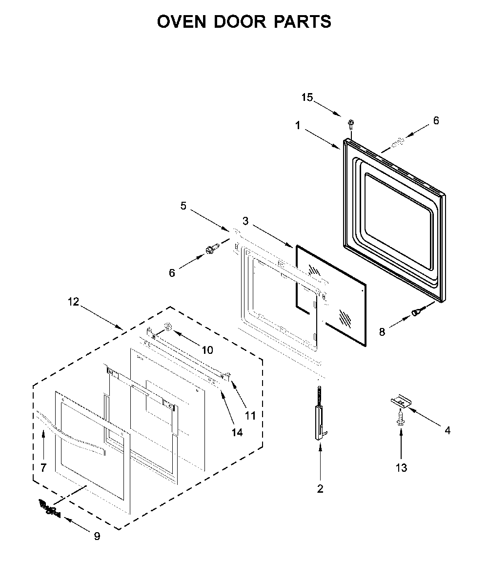 Oven door parts Diagram and Parts List for WOS11EM4EB02  Whirlpool Wall Oven