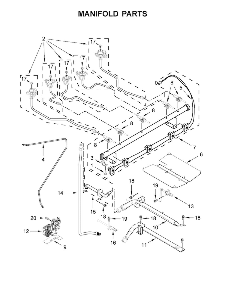 Manifold Parts Diagram and Parts List for WFG745H0FH0  Whirlpool Range