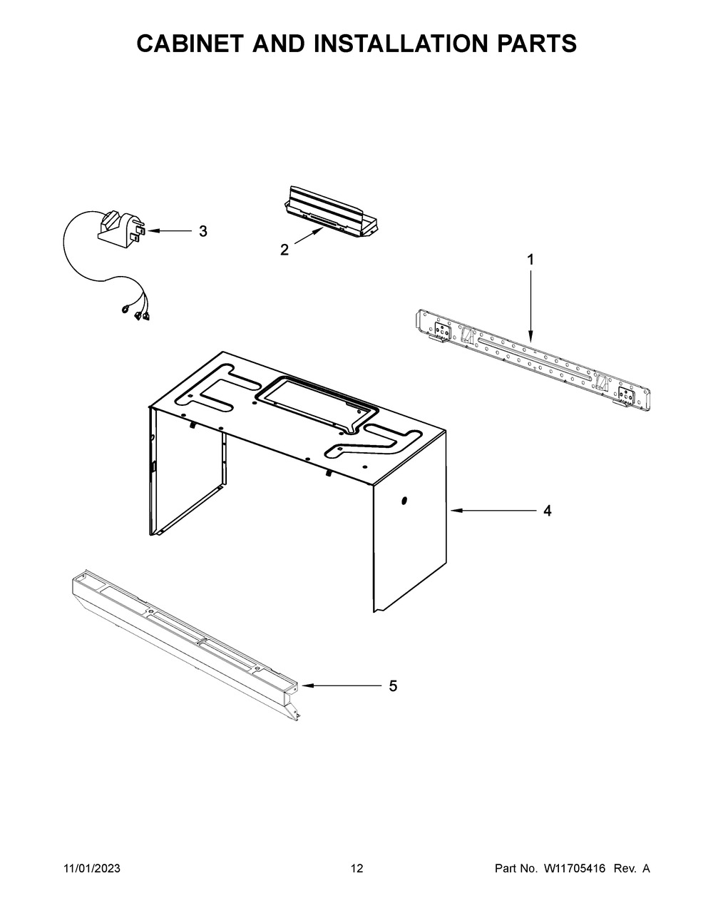Cabinet And Installation Parts Diagram and Parts List for YWMH31017HS07  Whirlpool Microwave