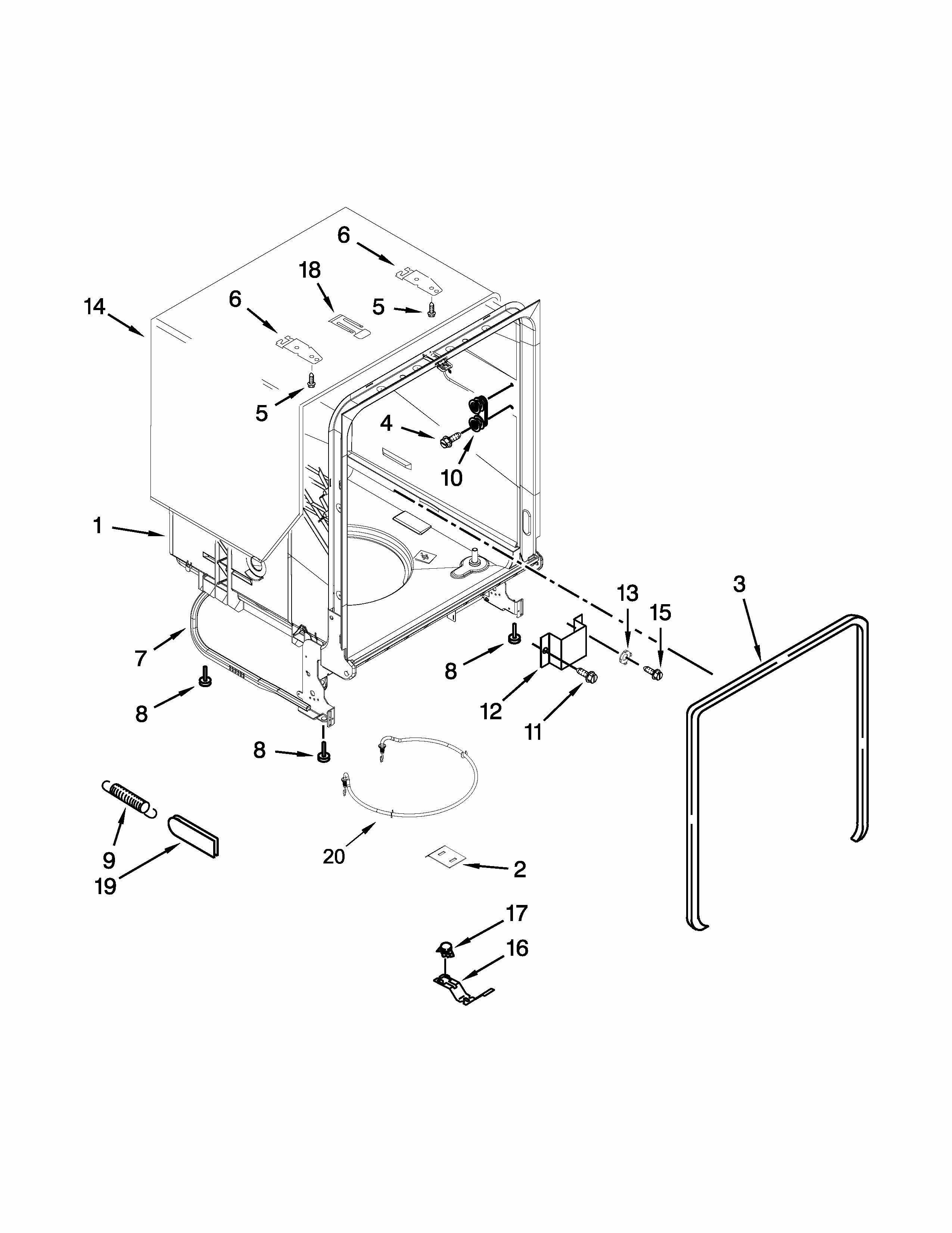 Tub And Frame Parts Diagram and Parts List for 66515112K217  Kenmore Dishwasher