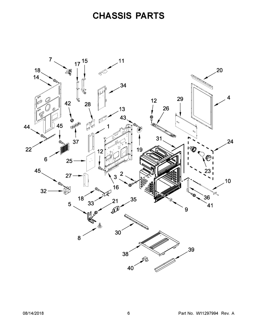 Chassis Parts Diagram and Parts List for KFED500EBS03  Whirlpool Range