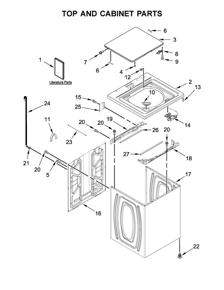 Top And Cabinet Parts Diagram and Parts List for 4GWTW3000FW0  Whirlpool Washer