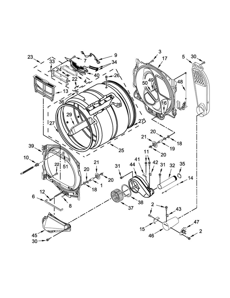 Bulkhead Parts Diagram and Parts List for 7MWGD8500EC2  Whirlpool Dryer