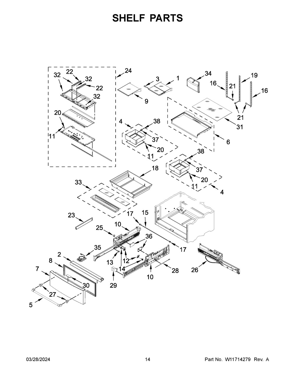 Shelf Parts Diagram and Parts List for KRMF536RBS00  KitchenAid Refrigerator