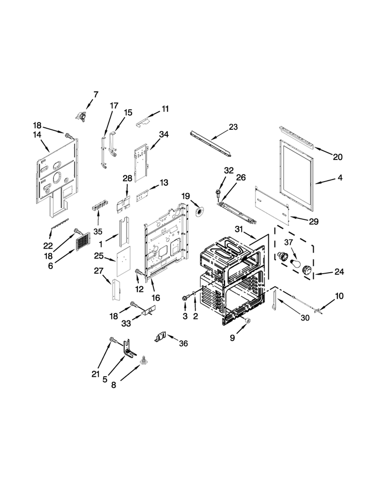 Chassis Parts Diagram and Parts List for WGE555S0BB00  Whirlpool Range