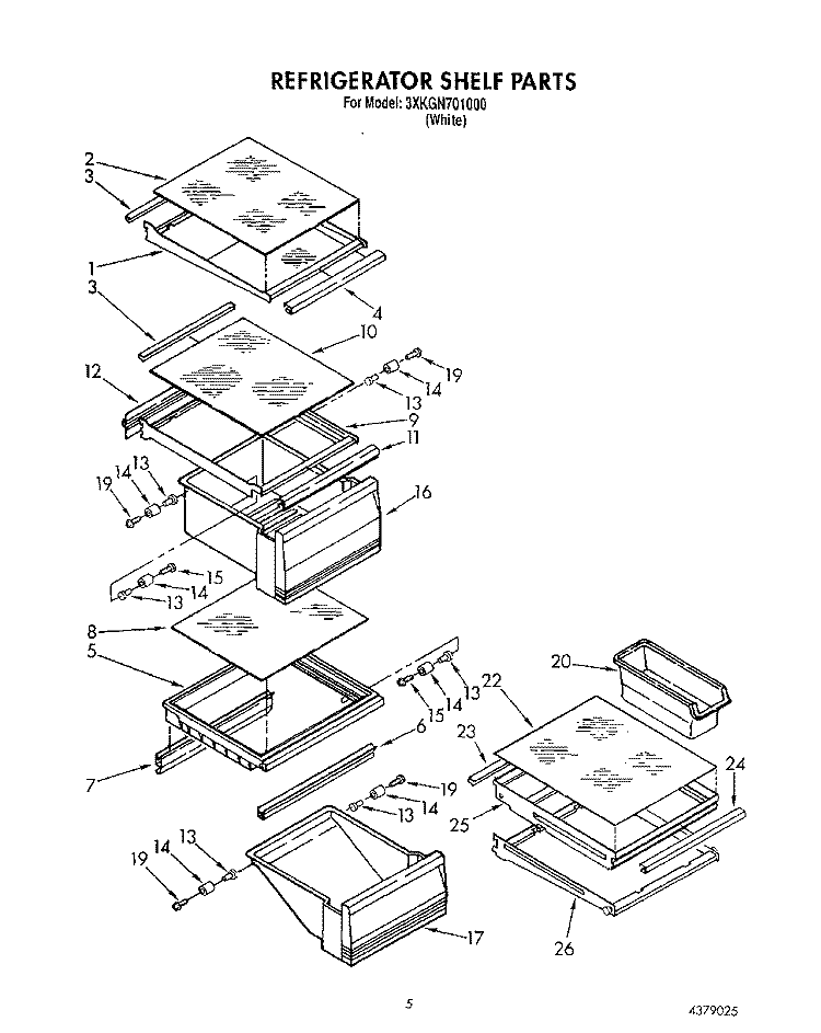REFRIGERATOR SHELF Diagram and Parts List for 3XKGN701000  Whirlpool Refrigerator