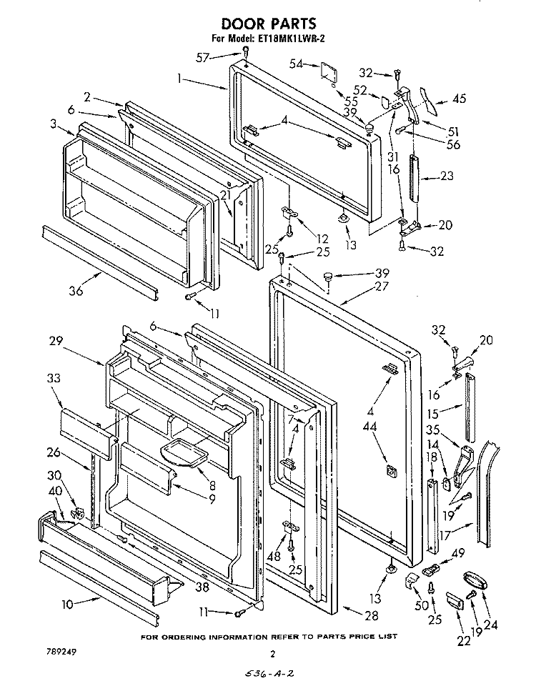 DOOR Diagram and Parts List for ET18MK1LWR2  Whirlpool Refrigerator