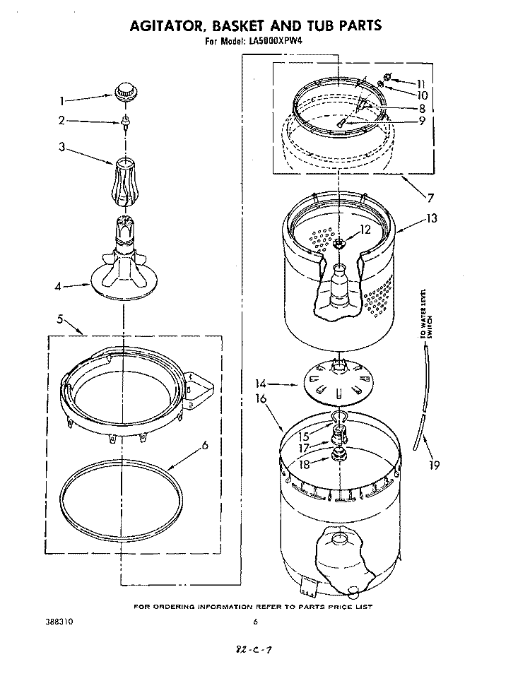 AGITATOR, BASKET, TUB Diagram and Parts List for LA5000XPW4  Whirlpool Washer