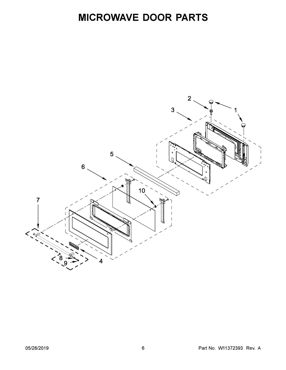 Microwave Door Parts Diagram and Parts List for KMBP107ESS03  Whirlpool Microwave
