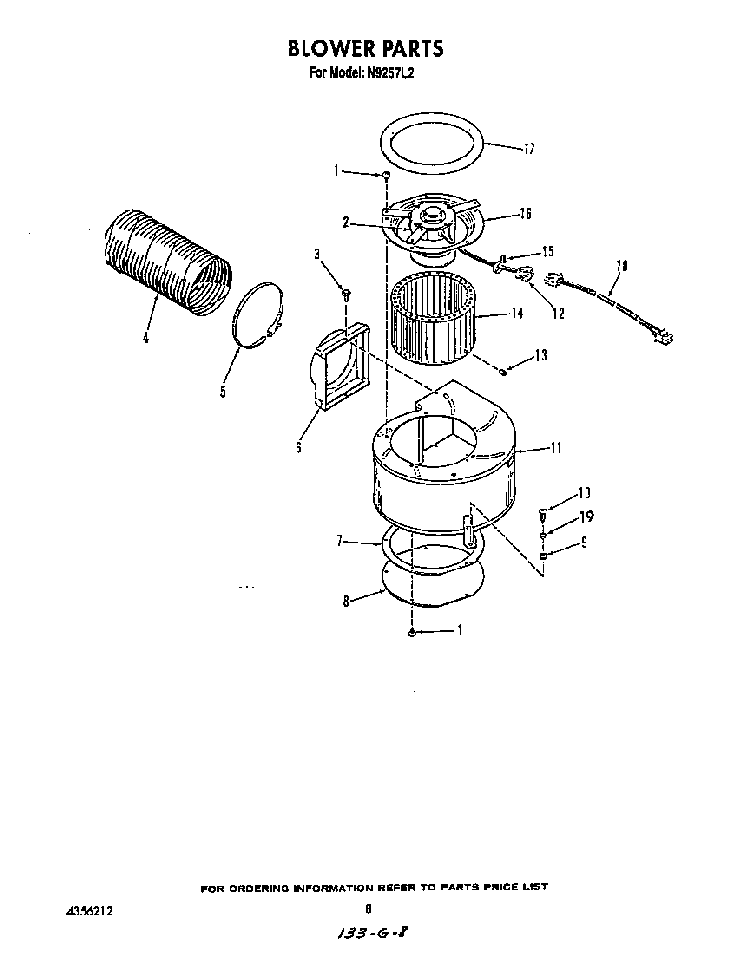 Blower Diagram and Parts List for N9257*2  Roper Range