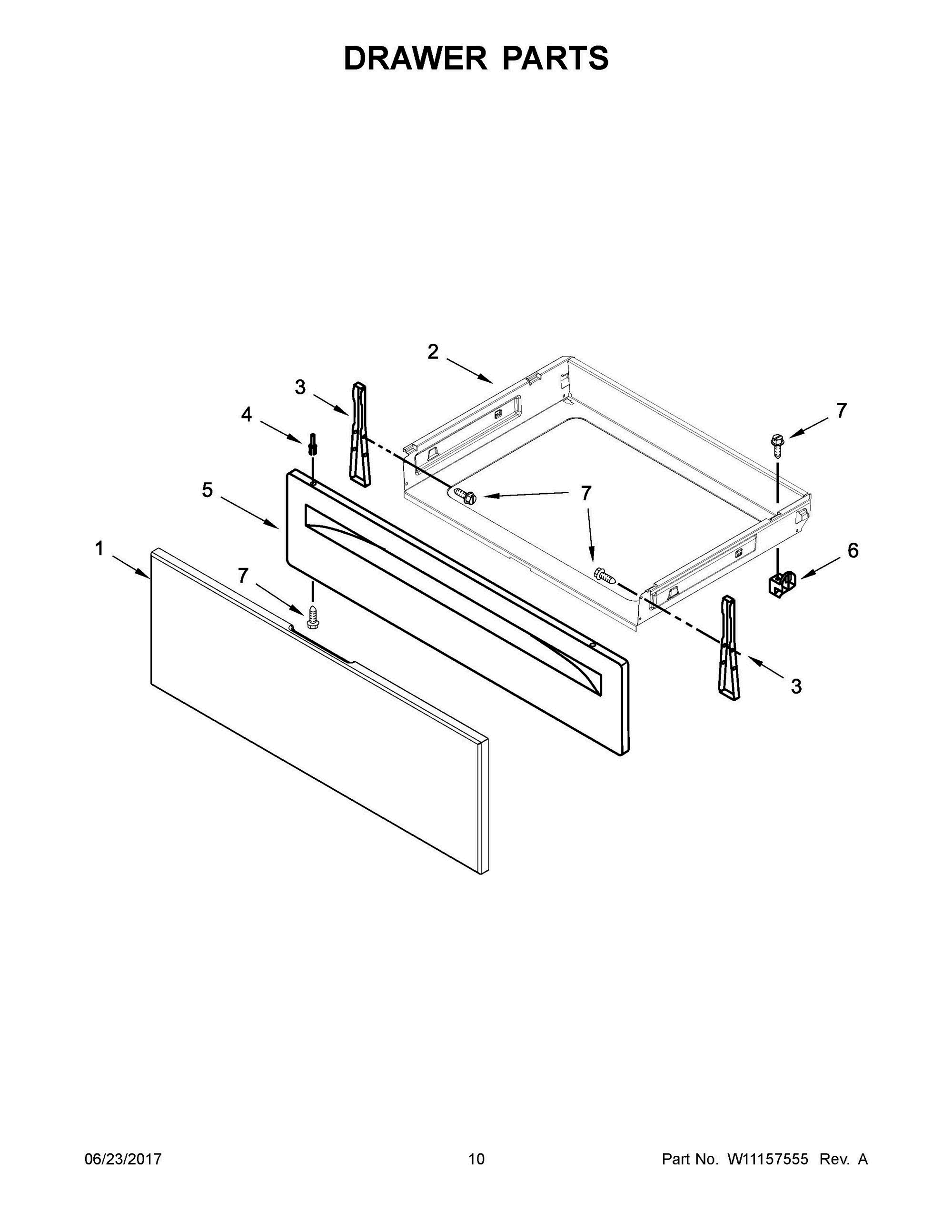 06 - DRAWER PARTS Diagram and Parts List for YWFE330W0EW1  Whirlpool Range