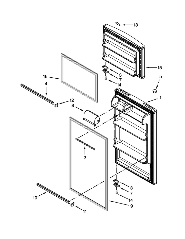 Door Parts Diagram and Parts List for W8RXNGMBD01  Whirlpool Refrigerator