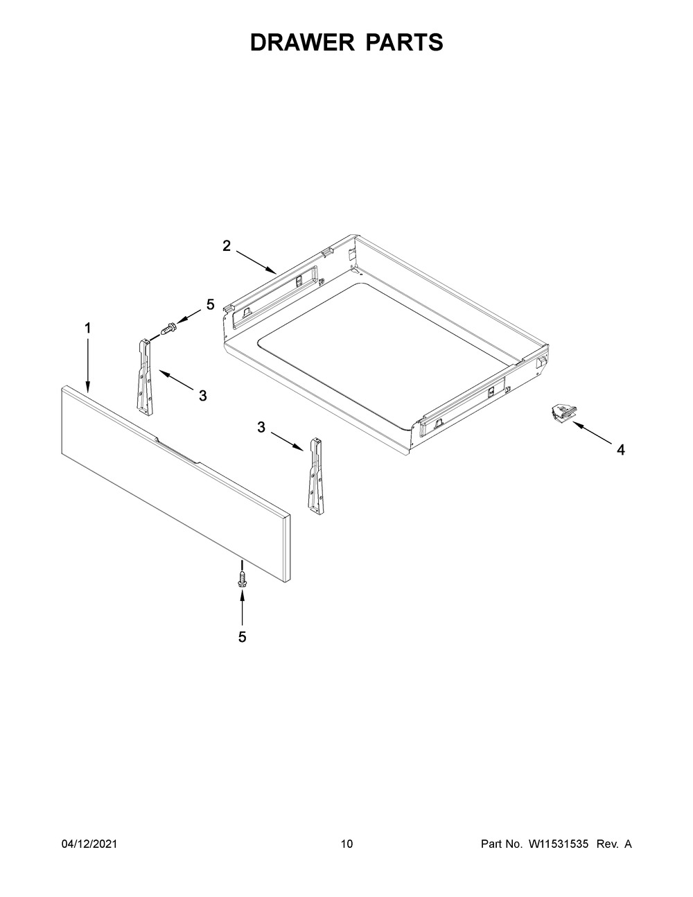 Drawer Parts Diagram and Parts List for WFE505W0JS1  Whirlpool Range