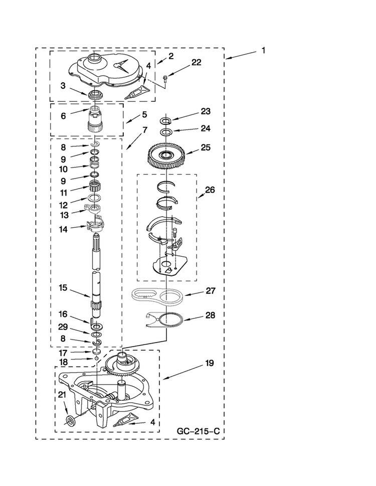 Gearcase Parts Diagram and Parts List for 11098752799  Kenmore Washer Dryer Combo