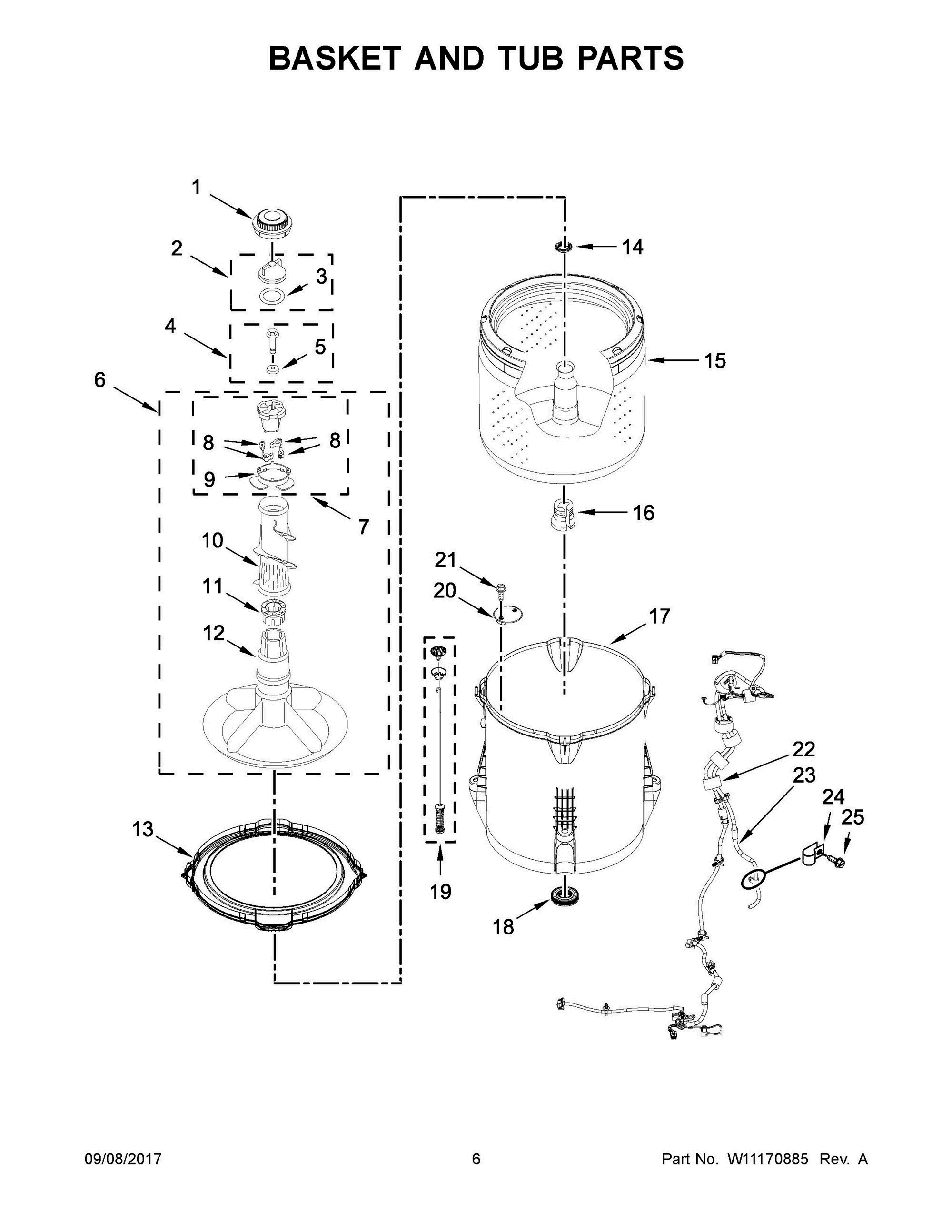 04 - BASKET AND TUB PARTS Diagram and Parts List for VAW3584GW1  Whirlpool Washer